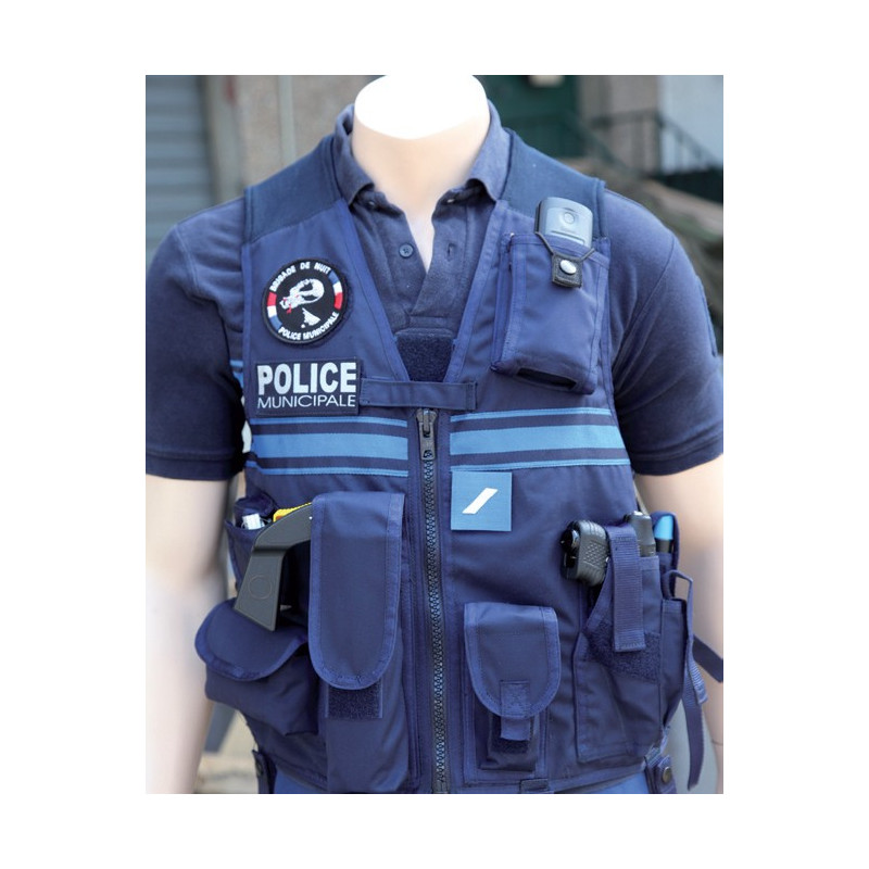 GILET TACTIQUE POLICE MUNICIPALE - POCHES FIXES - BANDE RETRO - XL